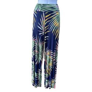 Uptown USA palm leaf print fold over waist wide leg pants
